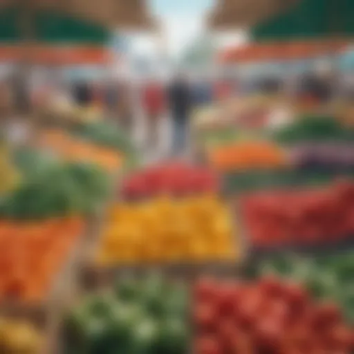 A vibrant farmer's market showcasing a variety of fresh produce.