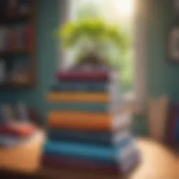 Books stacked on a table showcasing self-growth themes