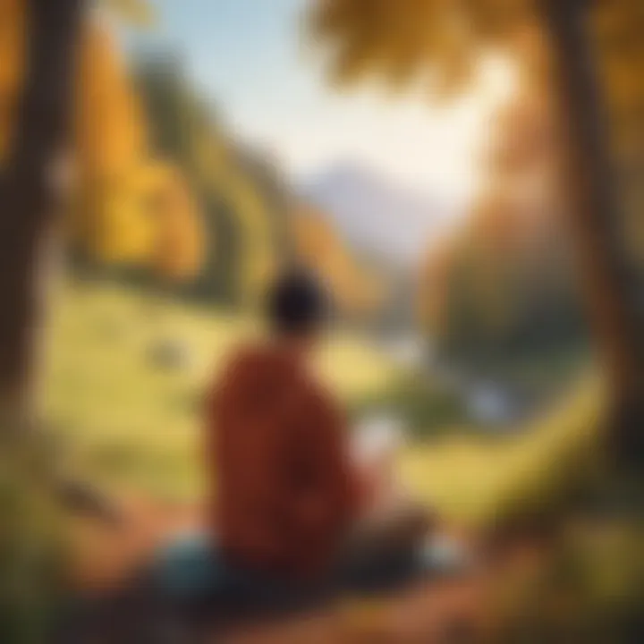 A scenic view of a person listening to an audiobook outdoors.