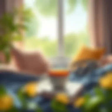 A serene listening environment with a cup of tea and headphones.