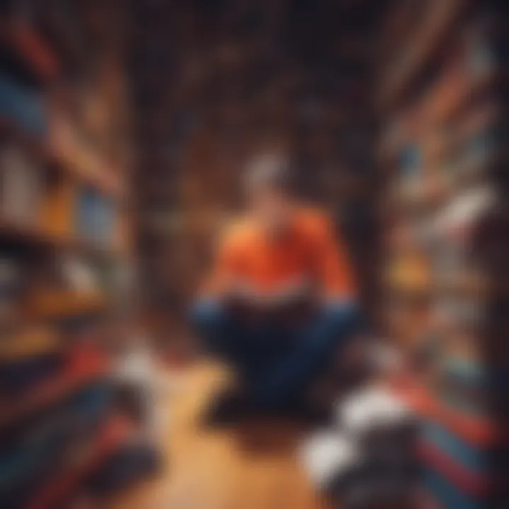 A person contemplating ideas while surrounded by books