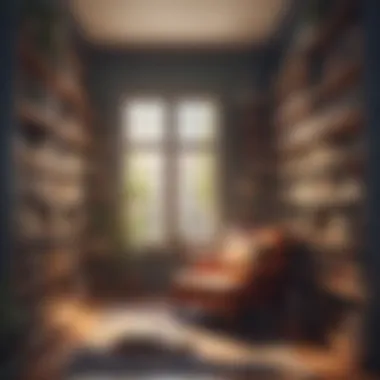 The Tranquil Space for Intellectual Exploration A serene reading nook with bookshelves filled with diverse literature