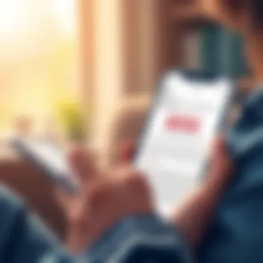 User Engagement with Book Summary Apps A person engaging with a book summary application on a smartphone