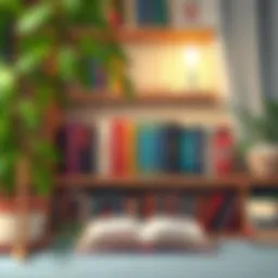 A cozy reading nook with lifestyle books showcased on a shelf