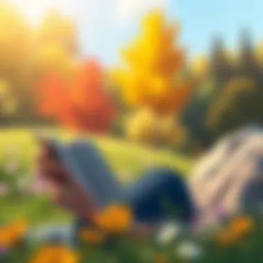 Reading in Nature A serene outdoor setting with a person reading a lifestyle book