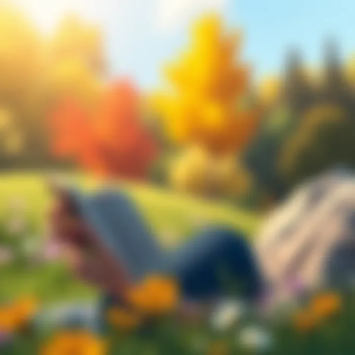 Reading in Nature A serene outdoor setting with a person reading a lifestyle book