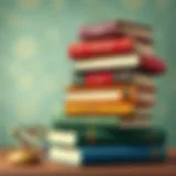 A stack of classic literature books with a vintage aesthetic