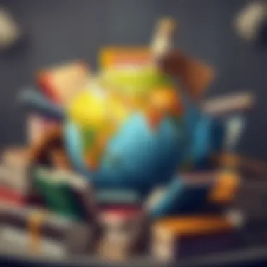 Global Literature Collection A globe surrounded by notable literature from various cultures