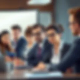 A group of professionals in a meeting looking disengaged
