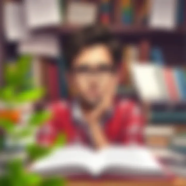 Reflection on Wisdom A thoughtful person surrounded by books and notes reflecting on wisdom