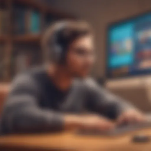 A person enjoying an audiobook on their computer, immersed in the content.