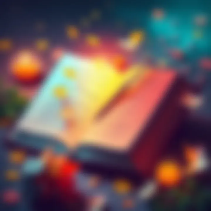 The Radiance of Ideas: Illuminating Thoughts through Stories An illuminated book surrounded by creative elements