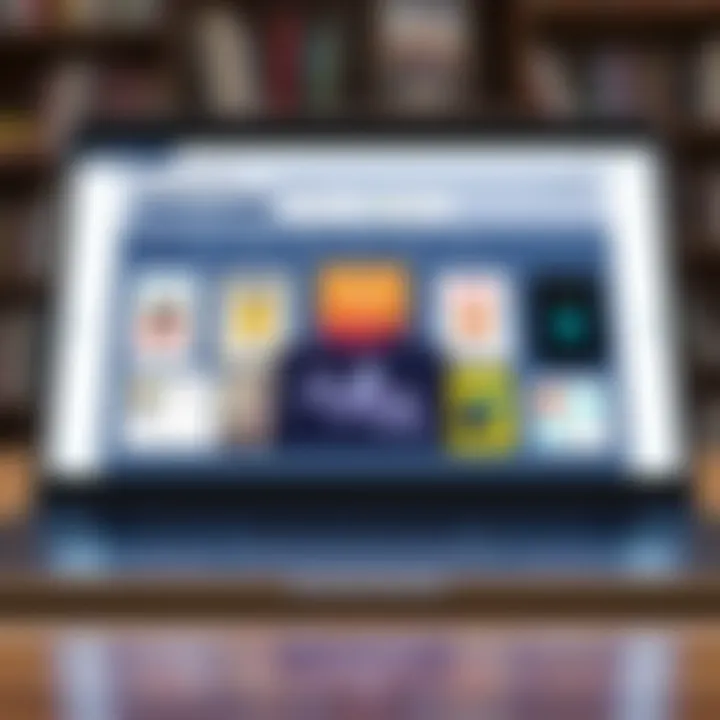 Diverse Platforms for Affordable Audiobooks A laptop showcasing various audiobook platforms and their interfaces