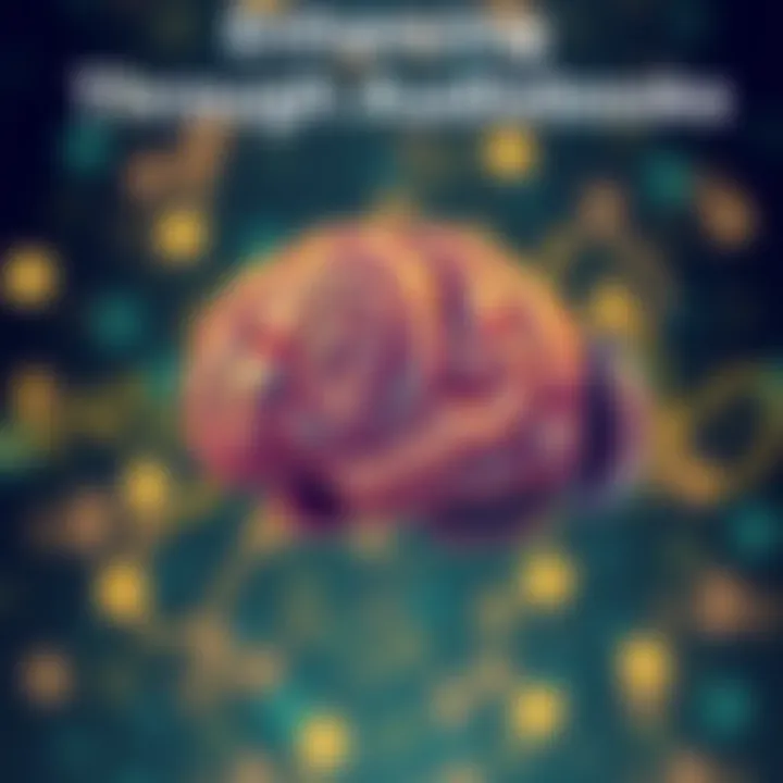 Enhancing Knowledge Through Audiobooks An illustration of a brain with sound waves emanating from it, symbolizing learning through audiobooks