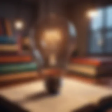 Inspiration from Literature for Entrepreneurs A light bulb symbolizing innovative ideas over books