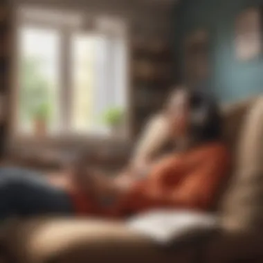 A cozy reading nook with headphones and a digital device, symbolizing a comfortable listening environment.