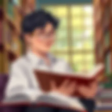 A person reading a psychology book in a cozy library setting