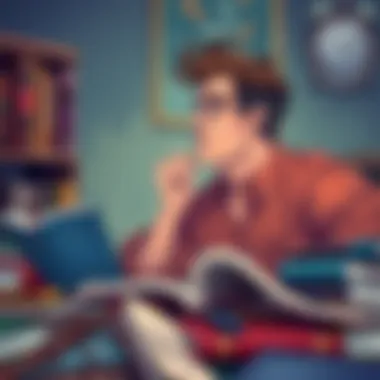 Contemplating Seduction A thoughtful individual reflecting on relationships while surrounded by seduction literature