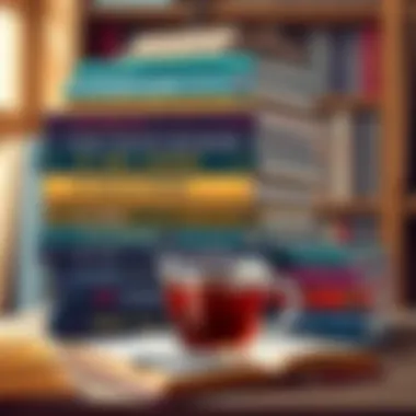 Inspiring Audiobooks Collection A stack of popular self-improvement audiobooks with a cup of tea