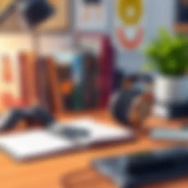 Motivational Workspace Setup An inspirational workspace featuring a notebook and headphones