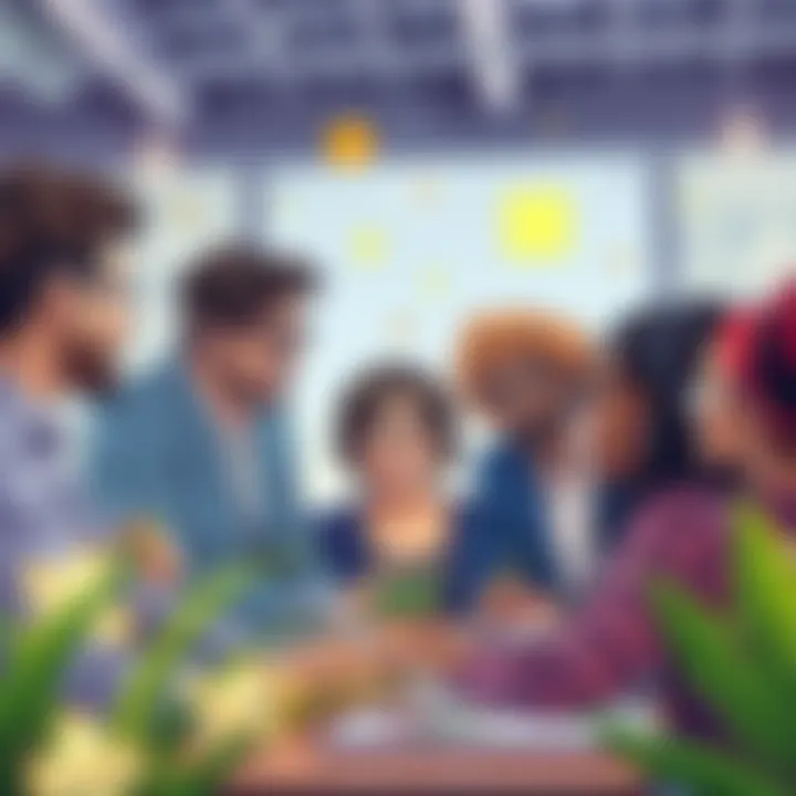 Collaboration and Idea Sharing A group of diverse individuals sharing ideas in a collaborative environment.