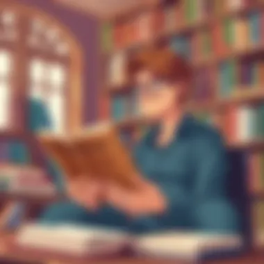 Engaging with Business Literature A thoughtful person reading a classic business book in a cozy library