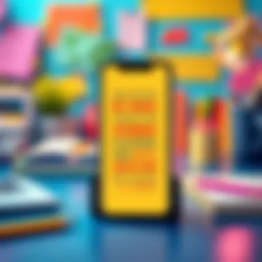 Motivational Workspace A vibrant workspace featuring a phone with motivational quotes