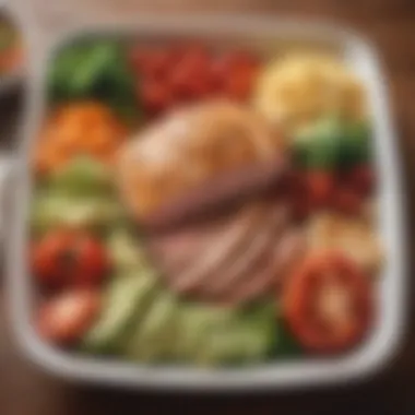 A close-up of a nutritious meal plan showcasing portion control.