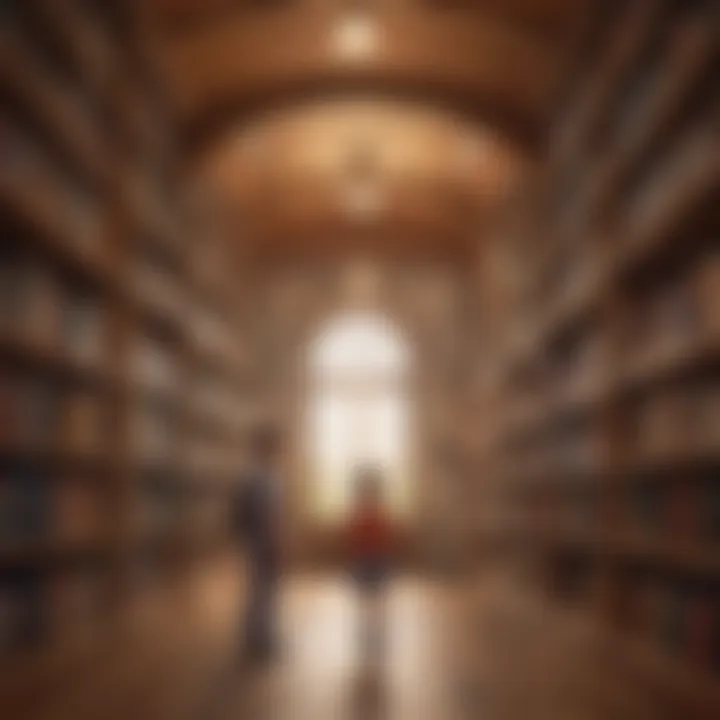 Children exploring a library filled with books