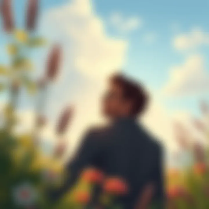 A thoughtful person reflecting on life, surrounded by nature