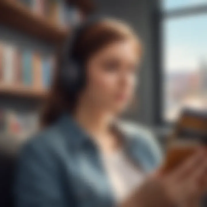 A person enjoying an audiobook with headphones on