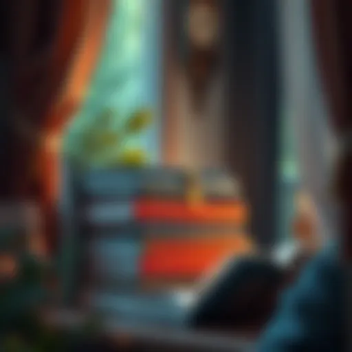 Inspiring Books in a Cozy Nook A stack of inspiring books with a cozy reading nook