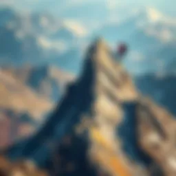 A mountain climber overcoming a steep peak symbolizing courage.