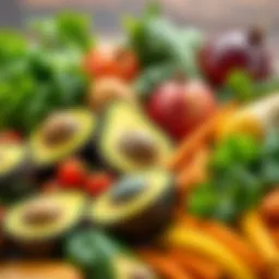 An array of vibrant keto-friendly foods including avocados and leafy greens